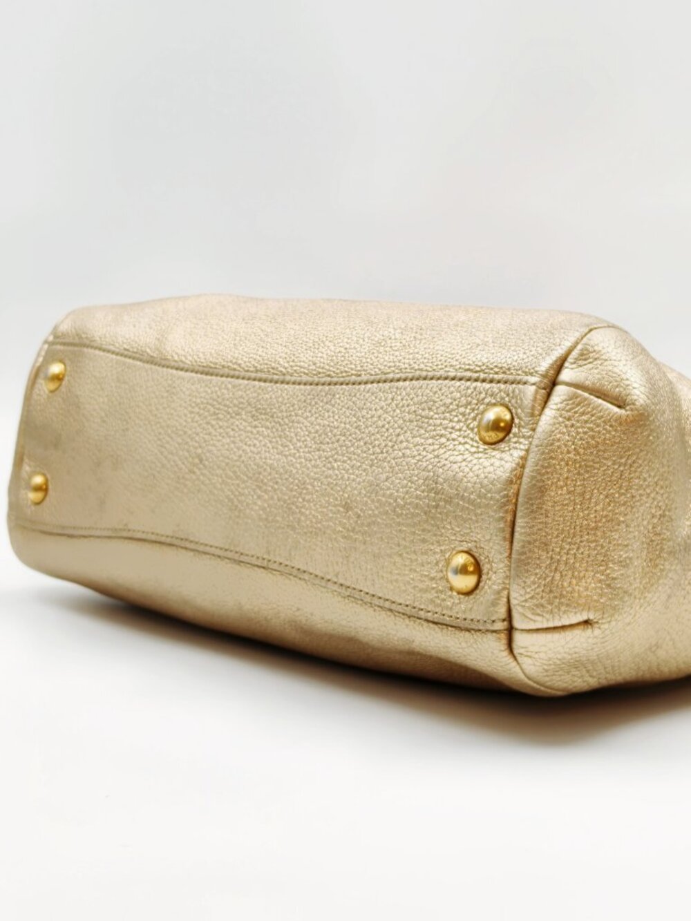 Prada Vitello Daino Metallic Gold Pebbled Leather Satchel Bag - Picture 7 of 13